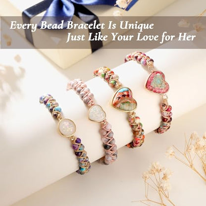 Gifts for Daughter Granddaughter, To My Mom Grandma Wife Girlfriend Sister Jasper Heart Bracelets Birthday Graduation Anniversary Christmas Stocking Stuffers Valentines Mothers Day Jewelry - style: 3.Gift To My Granddaughter: Purple Beads