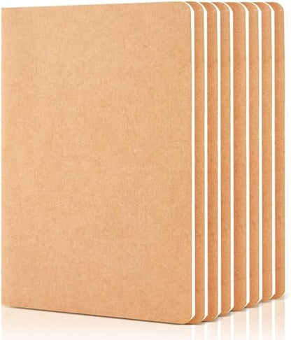 feela 8 Pack Unlined Kraft Paper Notebooks, Blank Journal Note Pad for Drawing Writing, Small Sketchbook Travel Journal Bulk for Women Kids Students Office School Supplies, A5, 60 Pages, 8.3” X 5.5” - style: Blank-8 Pack