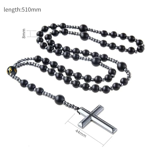 LIYAPEI Triple Protection Necklace with Tiger Eye, Obsidian, and Hematite - Stylish Men's Cross Necklace and Women's Y-Shaped Sweater Chain An Anxiety Relief Beaded Necklace. - color: Black Obsidian