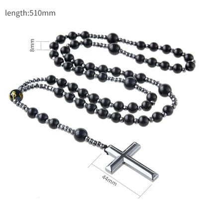 LIYAPEI Triple Protection Necklace with Tiger Eye, Obsidian, and Hematite - Stylish Men's Cross Necklace and Women's Y-Shaped Sweater Chain An Anxiety Relief Beaded Necklace. - color: Black Obsidian