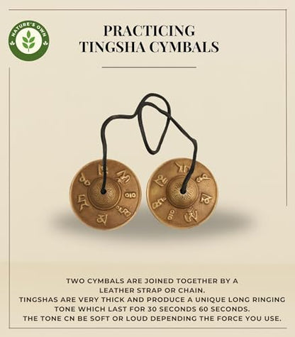 Tibetan Tingsha Cymbals Meditation Chime Bells, 6.3 cm with Tibetan Cloth Bag, Embossed Om Mani Padme Hum Symbols, Traditional Percussion Instrument for Meditation, Yoga, and Sound Healing - color: OM Mane Padme Hum Symbols