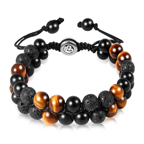 Triple Protection Bracelet - for Protect & Balance - Energy Crystal Handmade Bracelets for Men Women - color: Brown