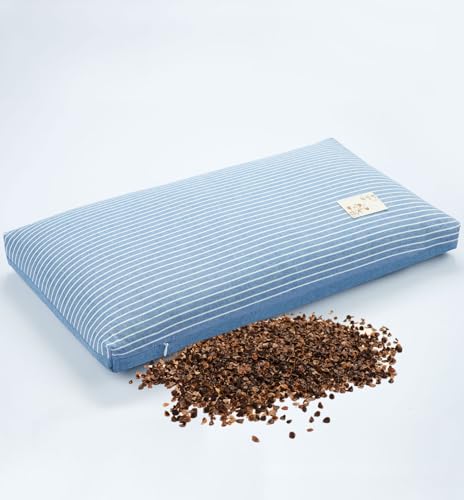 Buckwheat Pillows for Sleeping, Adjustable Hulls Firm Pillow Neck Head Back Shoulder Support for Pain Relief, Small Bed Pillow for Side Back Sleepers, Blue 19"X11"