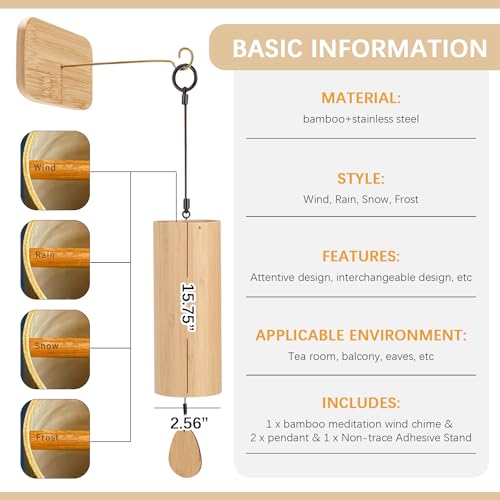 OLizee® Natural Bamboo Healing Wind Chime Decorative Meditation Chime Melodious Yoga Wind Chime Hand-Cranked Chord Wind Bell Zen Wind Chime for Home Decor Rain, Yellow