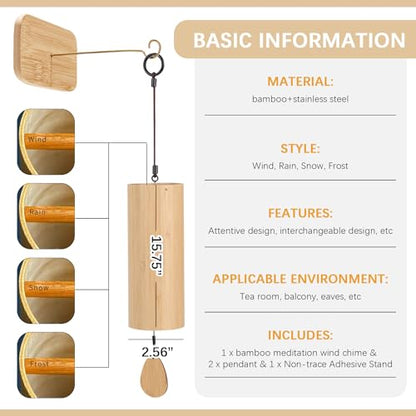 OLizee® Natural Bamboo Healing Wind Chime Decorative Meditation Chime Melodious Yoga Wind Chime Hand-Cranked Chord Wind Bell Zen Wind Chime for Home Decor Rain, Yellow