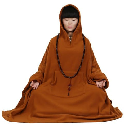 Unisex Meditation Hooded Cloak Warm Comfortable Autumn Winter Monk Clothing ﻿(Coffee,M)