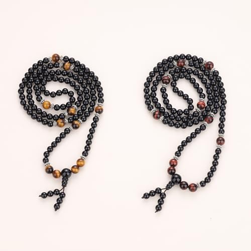 108 Beads Obsidian Stone Mala Bracelet Necklace - style: Red Tiger Eye & Onyx