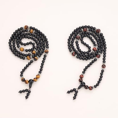 108 Beads Obsidian Stone Mala Bracelet Necklace - style: Red Tiger Eye & Onyx
