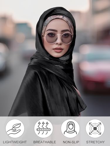 Geyoga Women's Scarf Shawls and Wraps for Evening Dress Fashion Scarf for Wedding Bridesmaid Ramadan Gifts - color: Black