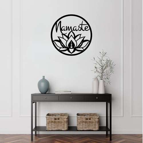 Namaste Lotus Flower Wall Hanging – Handmade Yoga Inspired Metal Décor, Boho Spiritual Artwork for Meditation Room, Mindfulness Studio, or Peaceful Home Accent - size: 18"