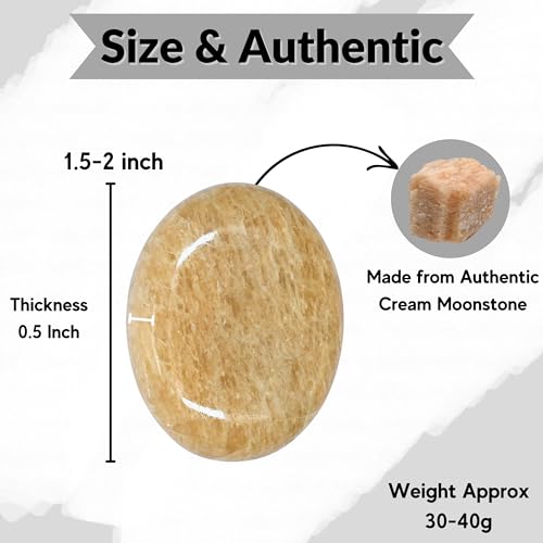 Cream Moonstone Crystals and Healing Stones - Large Palm Stone Crystals Piedra - Crystal for Good Luck, Positive Energy, Meditation - Unique Stocking Stuffers and Birthday Gifts for Women, Men - color: Cream Moonstone