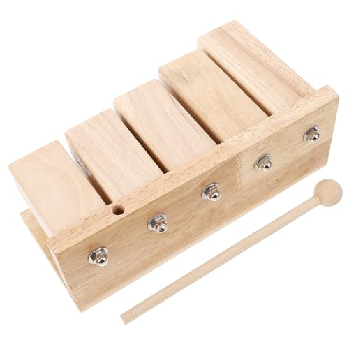 5-Tone Wood Percussion Block with Hammer – Maple Rhythm Blocks for Orff Instruments, Yoga, Meditation, and Music Therapy – Clear Sound, Hand Polished Finish
