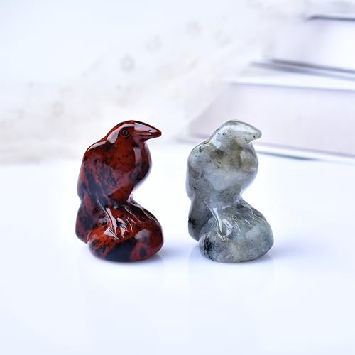 Moonstone Crystal Raven 2" Natural Crystal Handmade Sculpture Lucky Guardian Pocket Statue Healing Stone Animal Statue Office Home Decor Gift - color: Moonstone