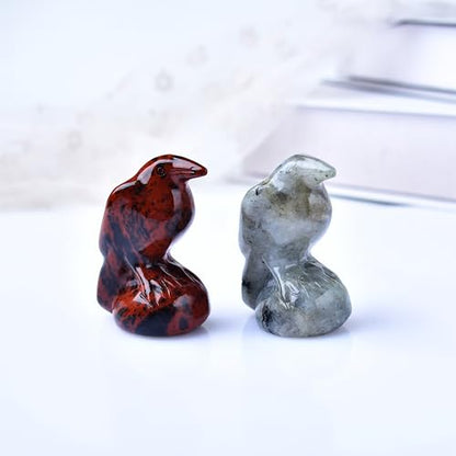Moonstone Crystal Raven 2" Natural Crystal Handmade Sculpture Lucky Guardian Pocket Statue Healing Stone Animal Statue Office Home Decor Gift - color: Moonstone