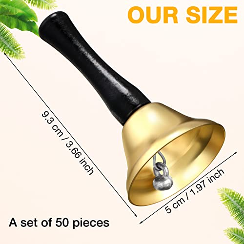 50 Pcs Small Steel Hand Bells Bulk Dinner Service Bells with Plastic Handles Call Handbells for Church Classroom Sick Elderly Teachers Adults(Gold) - color: Gold