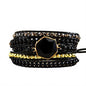 Handmade Boho Wrap Bracelets Natural Turquoise Crystal Stone Variety Beaded Strand Bracelet - color: Obsidian