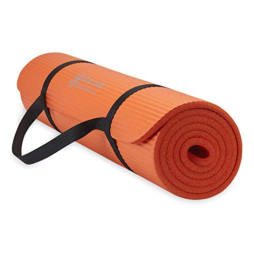 Gaiam Essentials 2/5" Thick (10mm) Yoga & Pilates, Fitness & Exercise Mat with Easy-Cinch Carrier Strap Cusion Support For Fitness and Gym Workouts - color: Orange