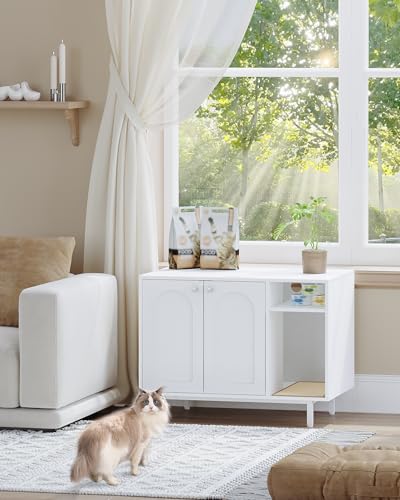 Hzuaneri Cat Litter Box Enclosure,Hidden Litter Box Furniture with Storage, Large Wooden Cabinet with Sisal Mat, Modern Cat Washroom for Living Room, Bedroom, Entryway, White CB01513W - color: White
