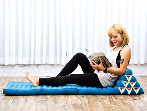 Leewadee 3-Fold Mat with Triangle Cushion – Comfortable TV Pillow, Foldable Mattress with Cushion Made of Eco-Friendly Kapok, 67 x 21 inches, Light Blue - color: Cl22 - Light Blue, size: 3 seating segments