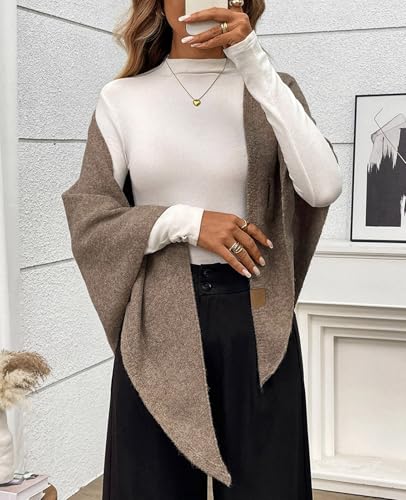 Womens Knitted Shawl Wraps Casual Solid Color Cape Scarf Comfortable Triangle Pashmina Shoulder Sweater - color: Khaki