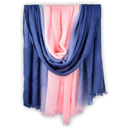 Two-tone Linen Scarf for Women Lightweight Summer Wrap Cotton Shawl Beach Travel Pashmina Gauze 75"×35" - color: Pink/Navy