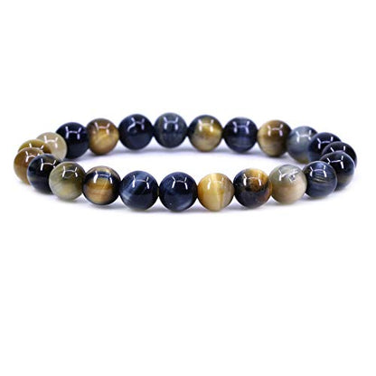 Keleny Gem Semi Precious Gemstones 8mm Round Beads Crystal Stretch Bracelets 7 Inch Unisex - color: Golden Blue Tiger Eye