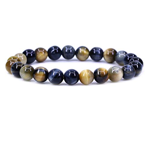 Keleny Gem Semi Precious Gemstones 8mm Round Beads Crystal Stretch Bracelets 7 Inch Unisex - color: Golden Blue Tiger Eye