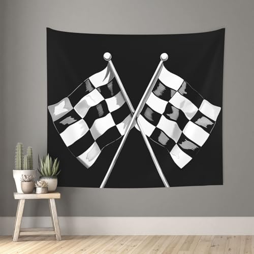 acvKGHW Black White Formula Checkered Flags Pattern Printed Indoor Decorative Wall Tapestry 60x51in - Soft Polyester Decorative Blanket for Home & Dorm Decor - color: Black White Formula Checkered Flags Pattern