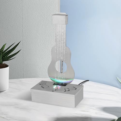 Indoor Tabletop Fountain with 3-Color LED Lights, 304 Stainless Steel Guitar-Shaped Desktop Meditation Waterfall for Home & Office Décor, Relaxing Water Feature Air-Purifying Gift - size: Guitar Fountain