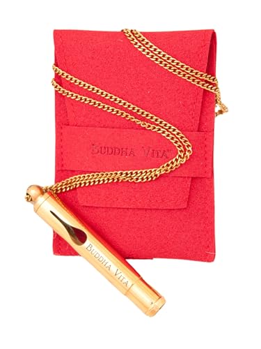 Breathing Necklace for Anxiety & Stress Relief, Meditation, Breathwork, Inner Calm, Focus & Mindfulness (18k Gold PVD) 528Hz Sound Healing Whistle + Self Care Journal eBook