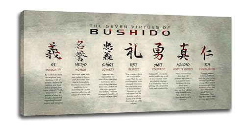 Bushido Wall Art Japanese Samurai 7 Virtues Code Pictures Wall Decor Inspirational Quotes Canvas Prints Warrior Poster Large Frame Artwork Home Decoration for Bedroom Living Room Office 60"x30" - color: Bushido