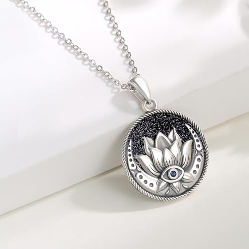 Evil Eye Necklace for Women 925 Sterling Silver, Protection Necklace with Blue Evil Eye Charm, Evil Eye/Lotus Pendant Jewelry, Birthday Christmas Gifts for Her - style: Lotus Evil Eyes 07