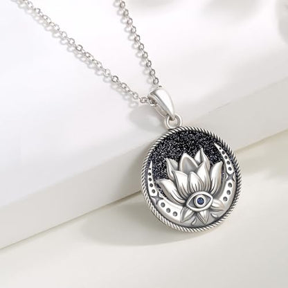 Evil Eye Necklace for Women 925 Sterling Silver, Protection Necklace with Blue Evil Eye Charm, Evil Eye/Lotus Pendant Jewelry, Birthday Christmas Gifts for Her - style: Lotus Evil Eyes 07