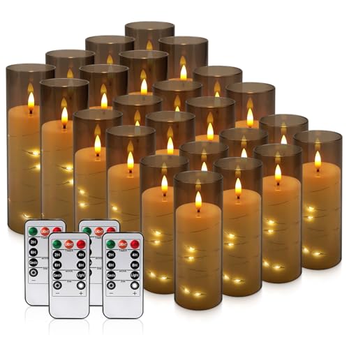 YOROXRG 24 Pack Halloween Decoration Flickering Flameless Candles, Battery Operated LED Candles for New Year, Home Decor, Parties, Wedding,Christmas(D2.2 x H 5" 6" 7") Grey - color: 24String-Grey