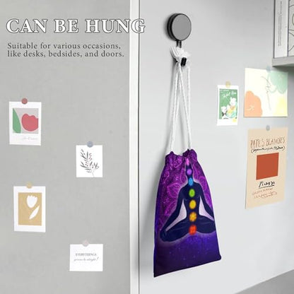 Teeth Dental Seamless Pattern Double Sided Printed Canvas Drawstring Storage Bag - color: Seven Chakra Yoga Meditation Lotus Purple Man, size: 12*18cm