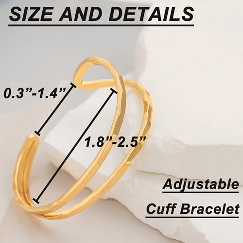 POTESSA 18K Gold Plated Cuff Bracelets Adjustable Dainty Bangle Handemade Jewelry for Women - style: lattice