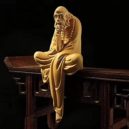 Wooden Meditation Small Statue of Bodhidharma Ancestor, Solid Wood Carving, Modern Art Sculpture, Home Decoration Figurines