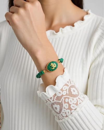 Da Piao Liang Malachite Om Yoga Bracelet - Green Beaded Meditation Jewelry For Women, Elastic Spiritual Gemstone Bracelet
