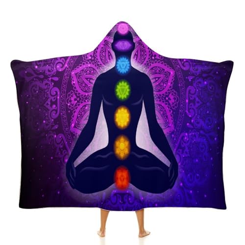 Seven Chakra Yoga Meditation Lotus Purple Mandala Large Size Comfortable Hooded Blanket, Warm Blanket 60"x80" - color: Seven Chakra Yoga Meditation Lotus Purple Man, size: 60"x80"