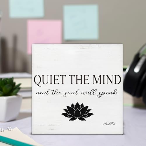 Zen Decor, Spiritual Decor, Farmhouse Quiet the Mind Wooden Sign Home Zen Office Meditation Room Shelf Table Wall Desk Decorations 5×5 Inches