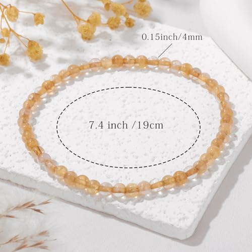 Crystal Beaded Bracelets for Women 4mm Clear Quartz Bead Handmade Gemstone Stretch Elastic Bracelet Natural Stone Crystal Healing Reiki Spiritual Jewelry Gifts - color: Citrine, size: 4mm