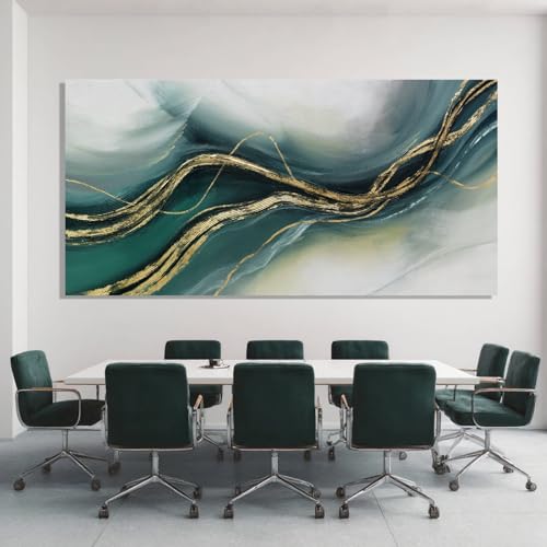 ZENPEE Gold and Green Modern Wall Art, Simple Abstract Canvas Prints, Wall Hangings & Posters for Living Room, Office & Hallway, 29" x 58" - color: Teal & Gold, size: 58"L x 29"W
