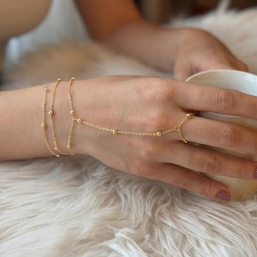 Moodear Mothers Day Gifts Gold Bracelet Stack for Women - Dainty Hand Chain Trendy Bead Link Ring Bracelets Set Waterproof Jewelry Gift - style: 3 hand ring bracelet-GD