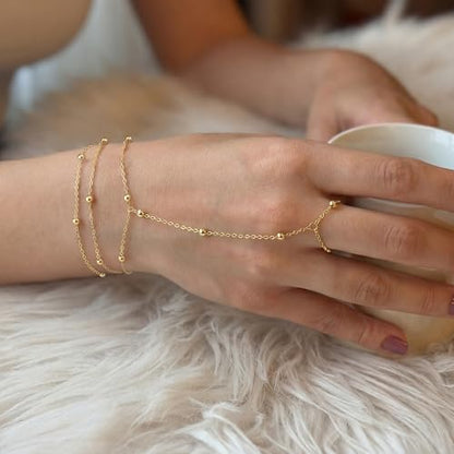 Moodear Mothers Day Gifts Gold Bracelet Stack for Women - Dainty Hand Chain Trendy Bead Link Ring Bracelets Set Waterproof Jewelry Gift - style: 3 hand ring bracelet-GD