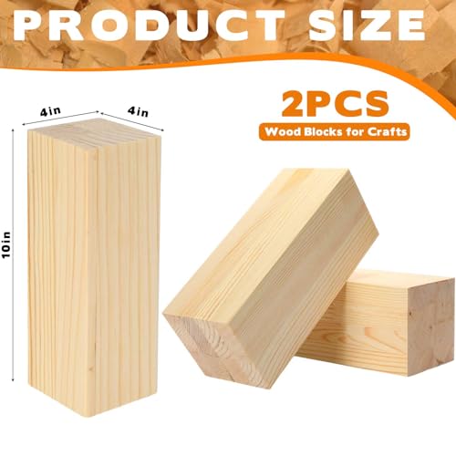 Landical 2 Pack Pine Wood Carving Blocks 10x4x4 Inch Unfinished Whittling Wooden Blocks for Beginners Home Christmas DIY Arts Supplies - size: 10 x 4 x 4 Inch