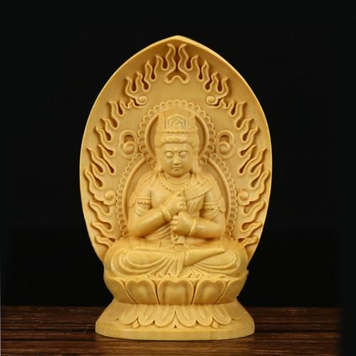 Ulalaza Boxwood Buddha Statue Solid Wood Carvings Carved Locker Box Sculpture Decoration - color: S6-yellow
