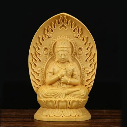 Ulalaza Boxwood Buddha Statue Solid Wood Carvings Carved Locker Box Sculpture Decoration - color: S6-yellow