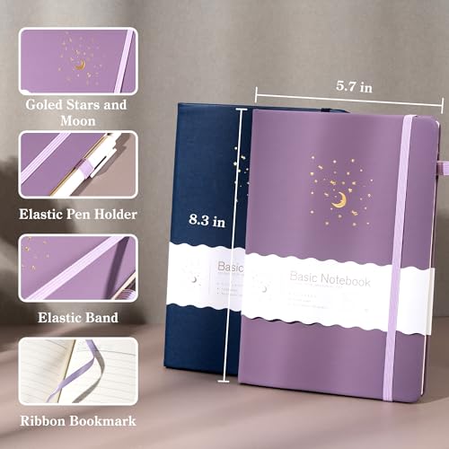 CAGIE Blue& Purple Journal Notebooks for Work, 2 Pack 192 Pages Lined Journaling Notebook, Hardcover Journals for Women Men Writing Gifts, 5.7" x 8.3" - color: 00 Blue Purple