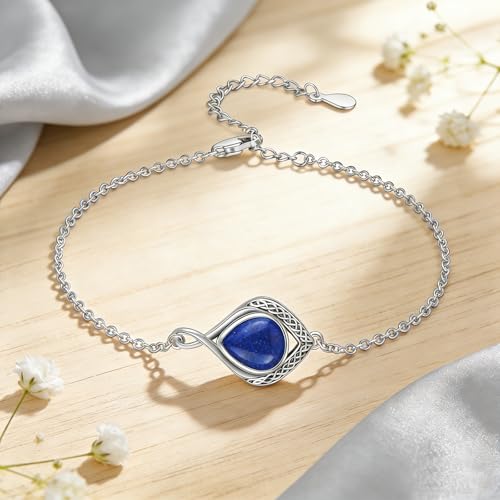 PELOVNY Celtic Knot Bracelet for Women 925 Sterling Silver Infinity Gemstone/Birthstone Bracelets Birthday Christmas Jewelry Gifts for Mom Daughter Wife - color: 01-Celtic-Lapis Lazuli