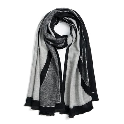 QIUTIMIY Pashmina Shawl Wraps for Womens Winter Scarf Reversible Pattern Designer Ladies Shawls and Wraps for Evening Dresses - color: Flower11-black White
